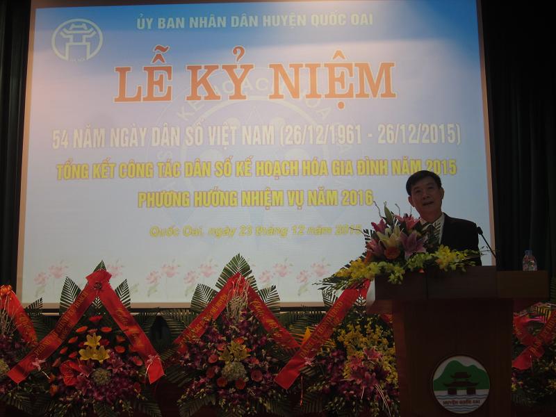 Th.S.Bs Nguyễn Đình Lân - Phó chi cục trưởng chi cục DS - KHHGD Hà Nội phát biểu chỉ đạo tại Hội nghị tổng kết công tác DS của huyện Quốc Oai